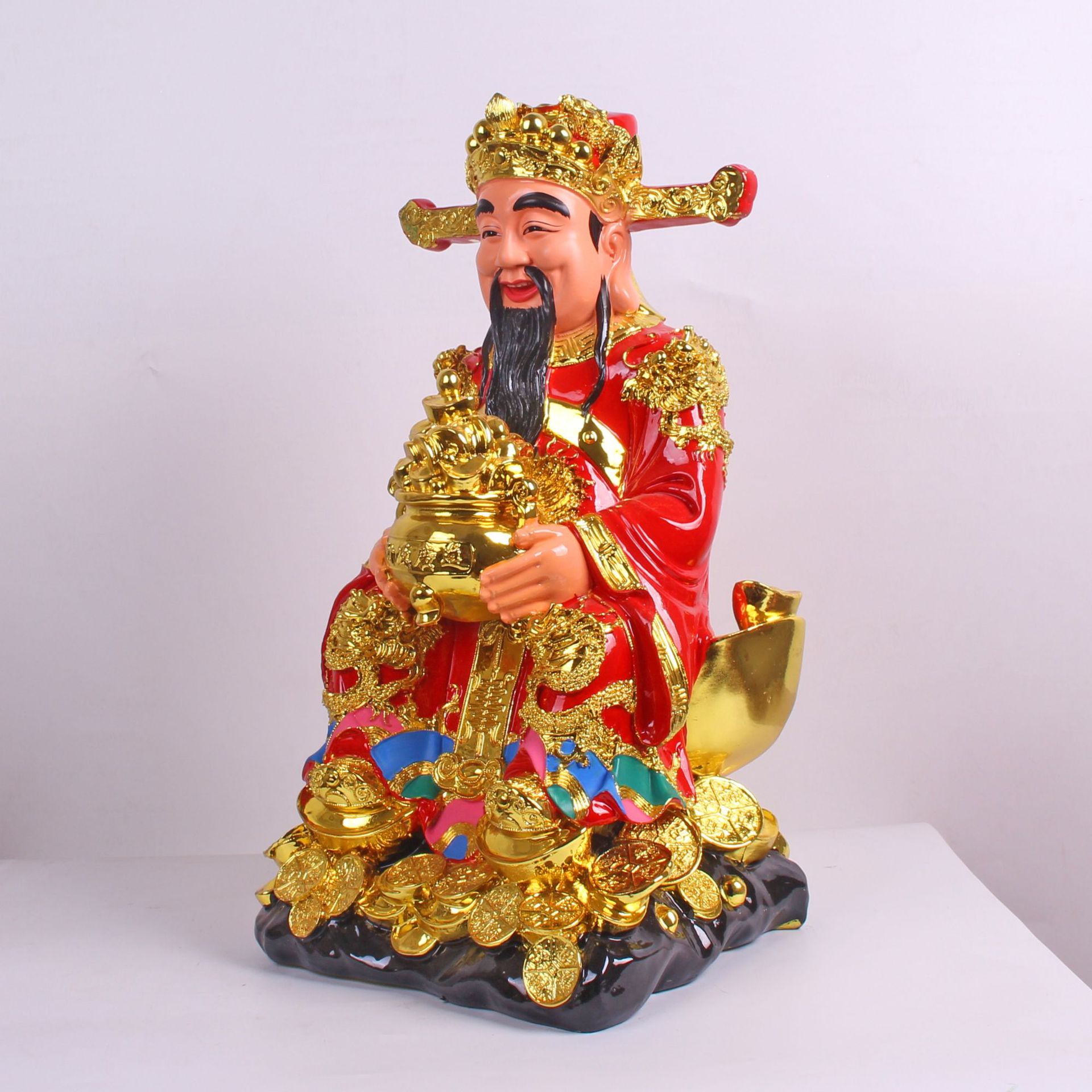 财神爷佛像121619英寸红衣金山银海家用供奉树脂文财神像客厅摆件