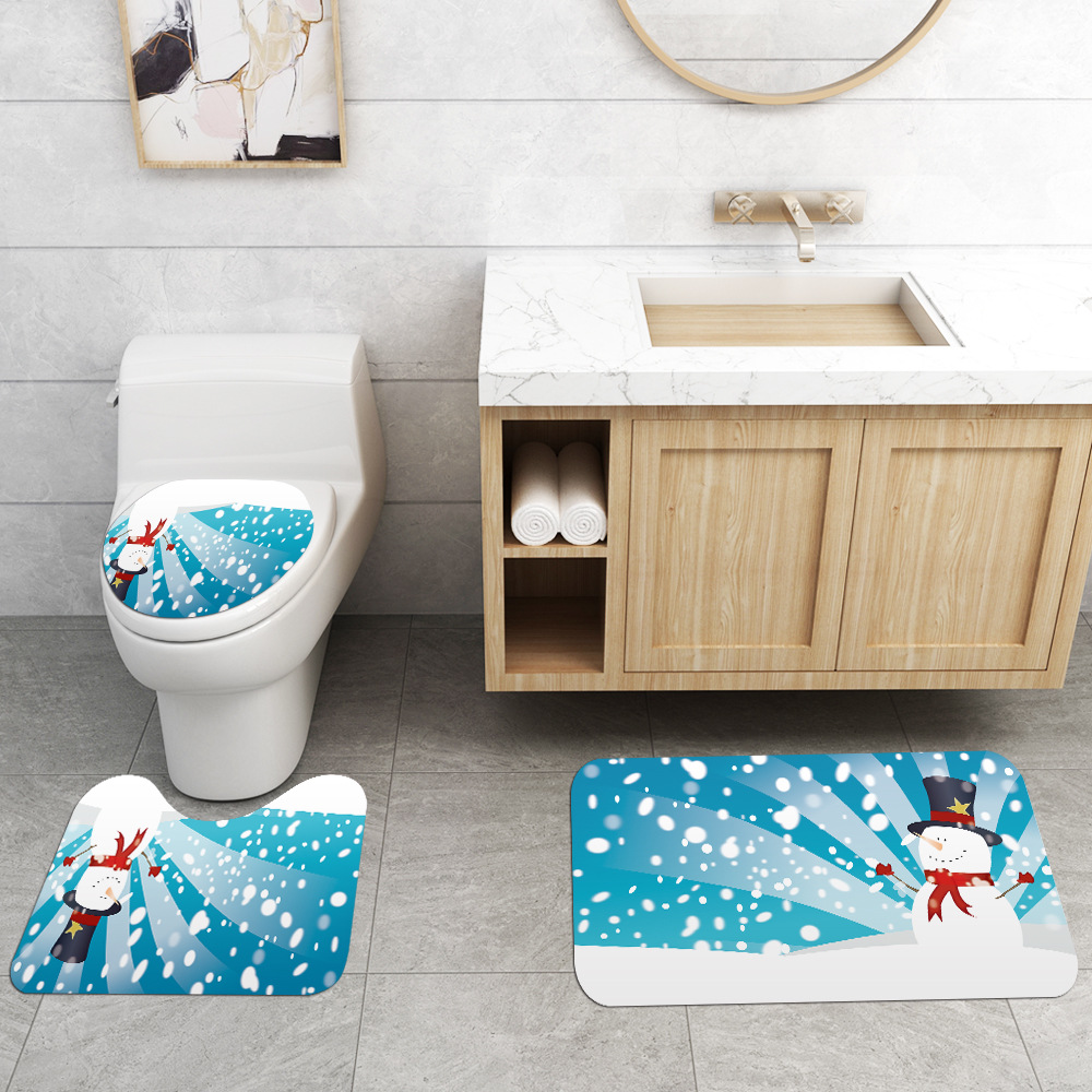 New Christmas Snowman Christmas Waterproof Shower Curtain Carpet Mat Four-Piece Set Toilet Mat Set One Piece Dropshipping