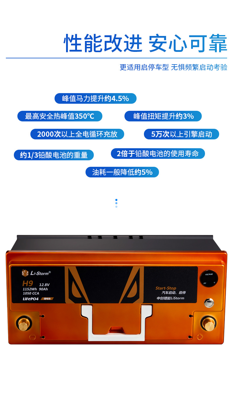 汤谷新版蜜蜂头磷酸铁锂电池h-9tg90适用德系车型减重启停电瓶90a