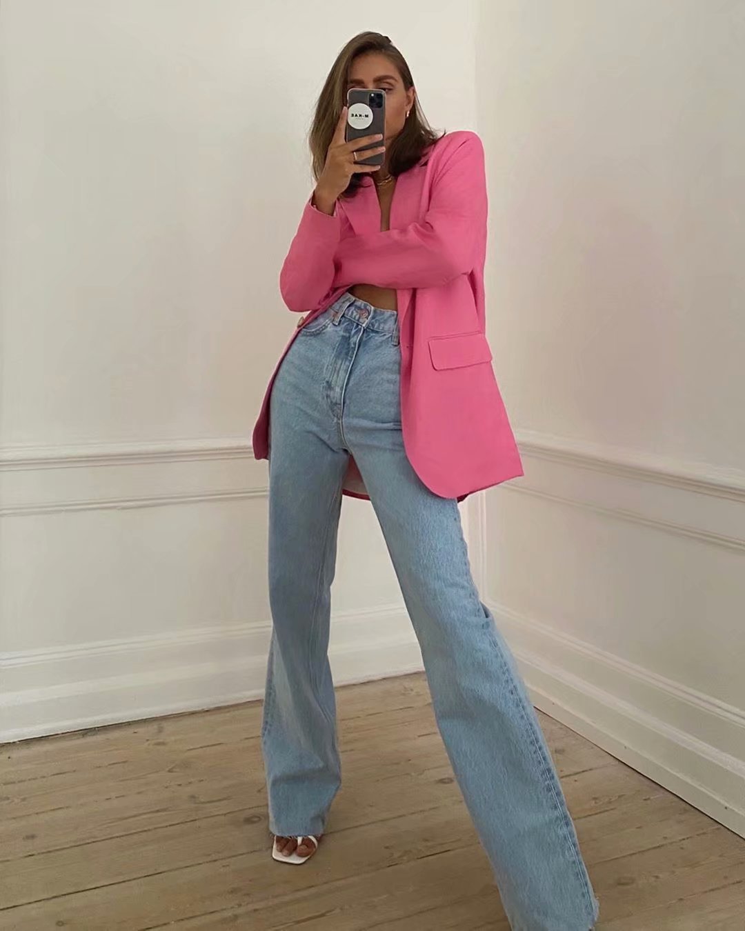 2022 Spring New Straight Pants Trousers Women's Ins European and American Street Style High Waist Raw Hem Wide Leg Mopping Jeans