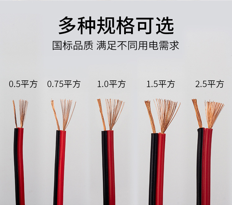 rvb国标2芯红黑线无氧铜电子音箱2*2.5喇叭线监控平行线led电源线
