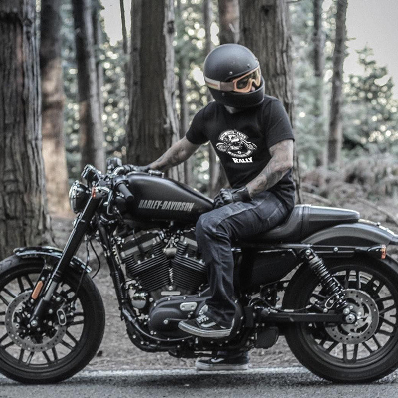 骑行短袖t恤男机车摩托车骑士欧美赛车工装机车黑色男越野纯棉tee