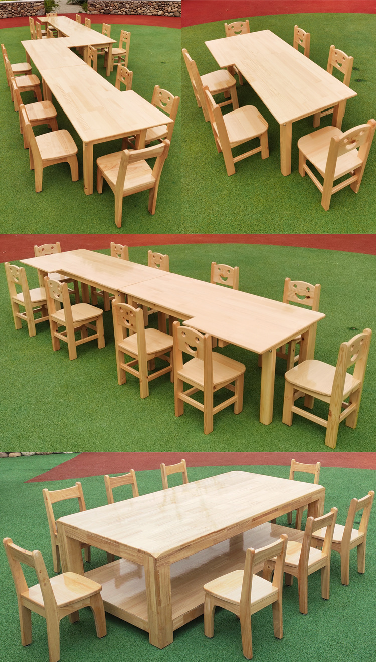 幼儿园实木桌椅儿童美术手工桌早教多功能拼搭多人游戏桌厂家直销