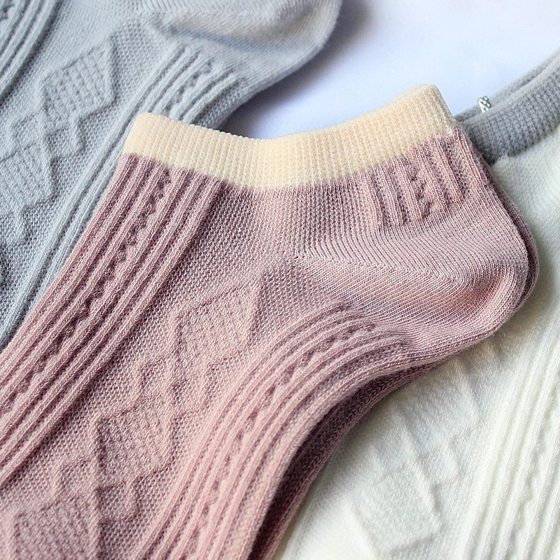 Women's Socks Summer Japanese Pure Color Cotton Breathable Stripes Ankle Socks Women's Korean-Style Double Needle Invisible Socks Factory Wholesale