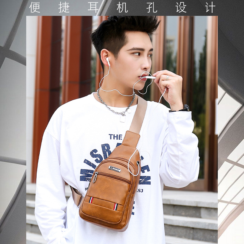 Cross-Border Men's New Chest Bag Trendy Fashion Messenger Bag PU Leather Multifunctional Waterproof Anti-Theft Outdoor Single-Shoulder Bag