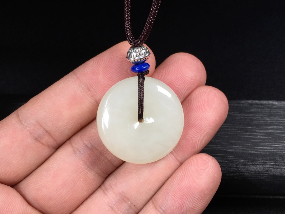 新疆和田玉平安扣吊坠 男女款天然白玉平安好运吉祥玉石扣项链