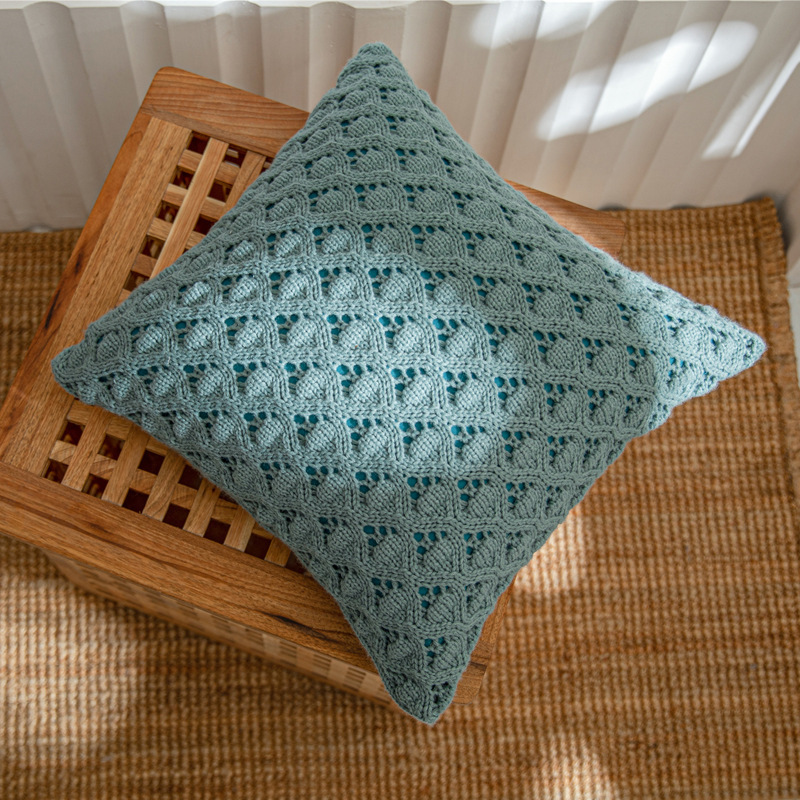 Nordic Ins Knitted Pillow Cover Rhombic Hole Solid Color Acrylic Home Soft Wear Sofa Cushion Cover Rolls