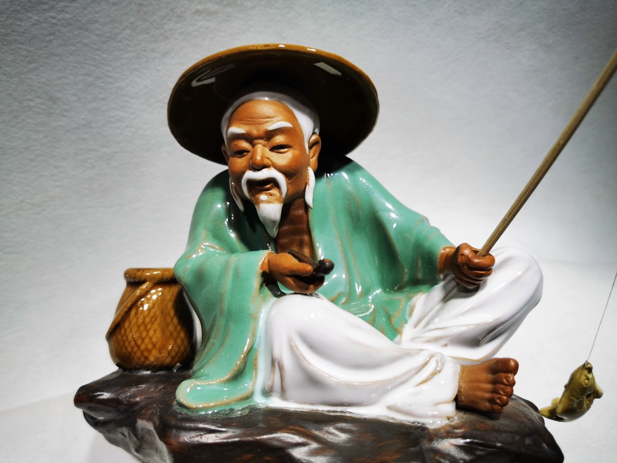 石上老翁姜太公石湾人物陶瓷工艺品摆件客厅书房摆设家居饰品公仔