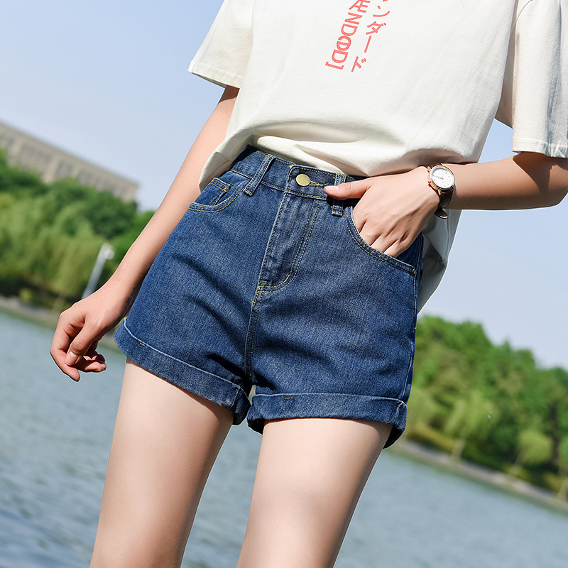 实拍332#高腰牛仔短裤女夏宽松外穿a字休闲显瘦灰色阔腿热裤潮ins