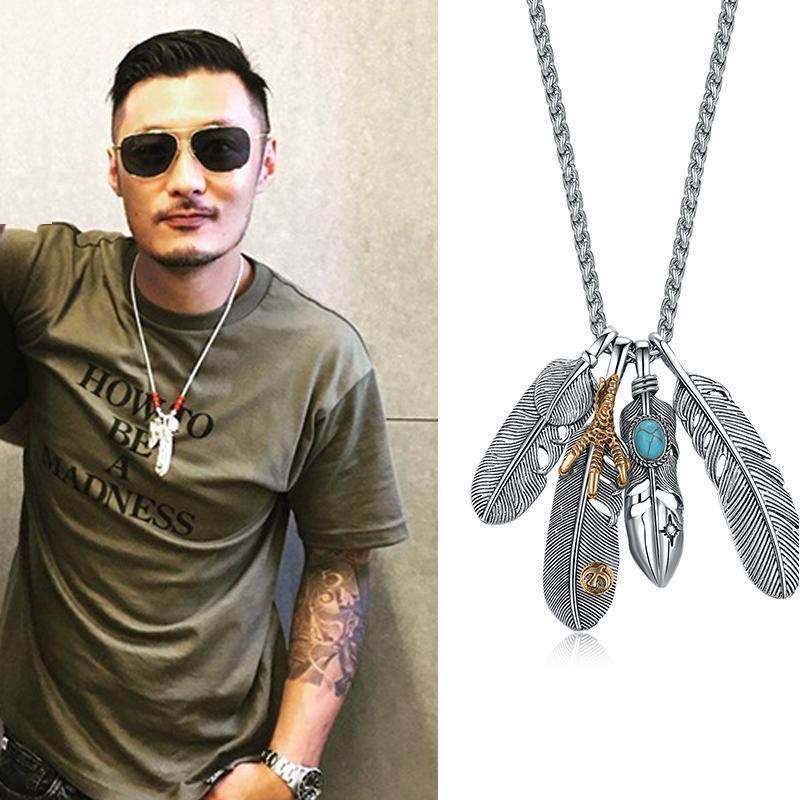 余文乐同款日韩羽毛钛钢情侣项链男女嘻哈鹰爪高桥潮牌叶子吊坠酷