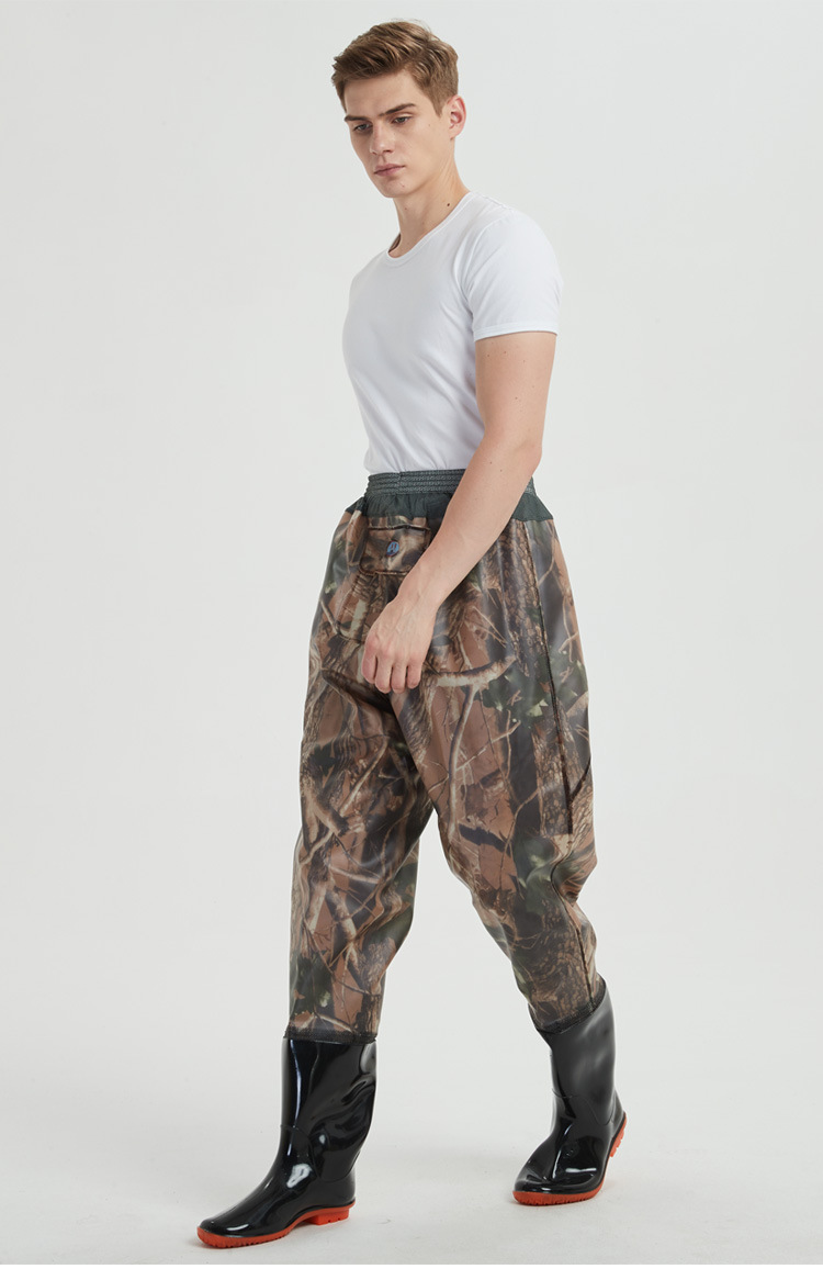 海翔牌 下水裤齐腰针织布pvc钓鱼裤捕鱼涉水裤半身带雨鞋耐磨腰裤