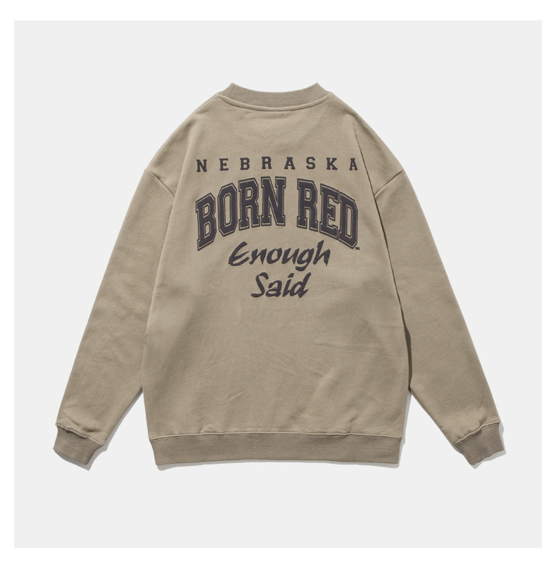 悟航2020秋季新款日系原创字母印花工装休闲圆领百搭卫衣潮w011