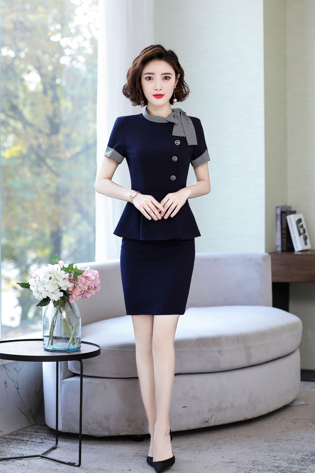酒店经理工作服前台收银员职业套装女美容院长袖西装空姐制服