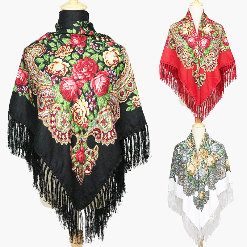 Ethnic Style Tassel Talma Russian Style Baotou Scarf Large Size Cotton Warm Shawl Large Kerchief