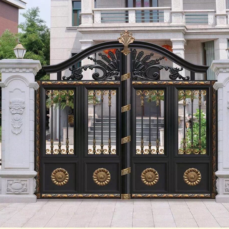 铸造铝艺庭院门别墅防盗门进户门推拉门防锈金属庭院大门厂家直供