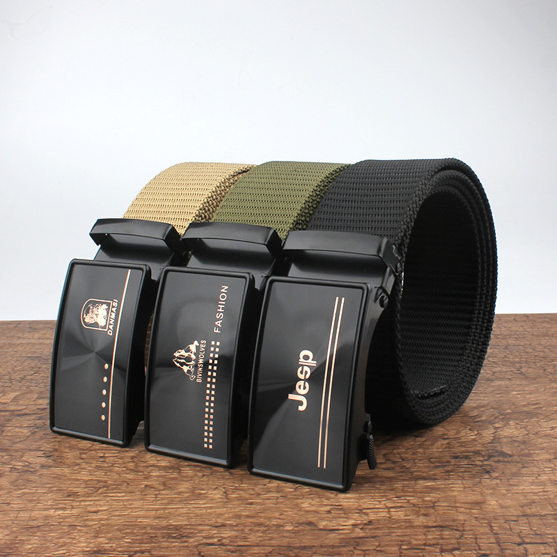 men‘s automatic buckle woven cloth belt outdoor leisure tactical student security overalls canvas belt manufacturer direct sales