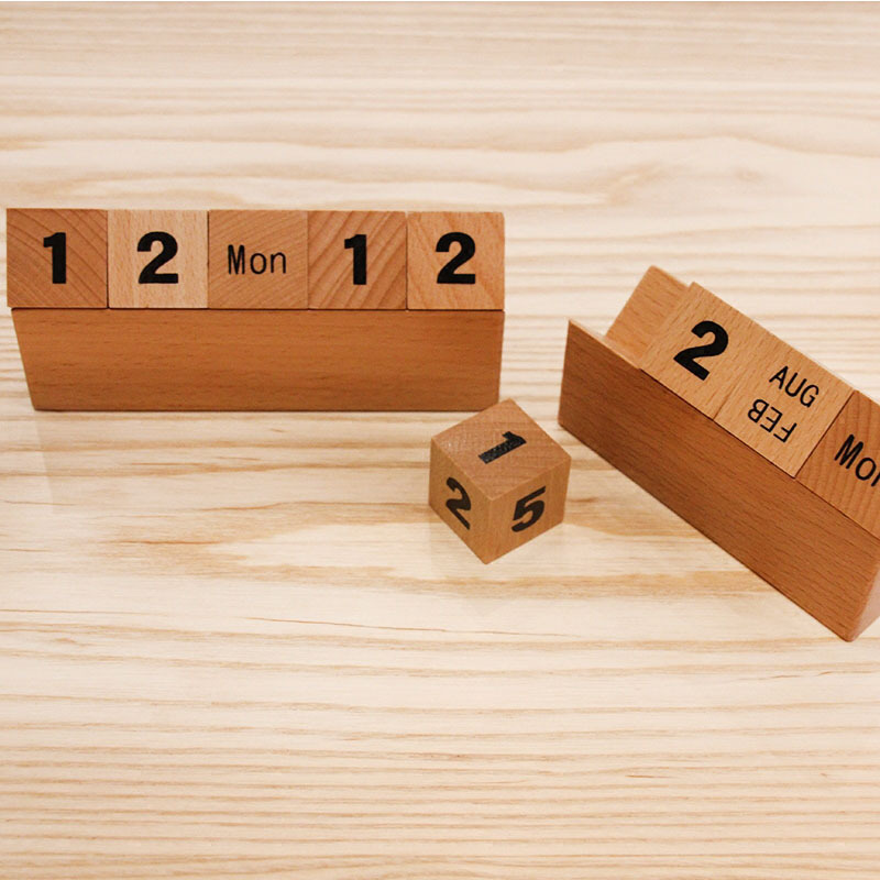 木质方块日历创意手动日历万年历简约木质日历架台历底座木质