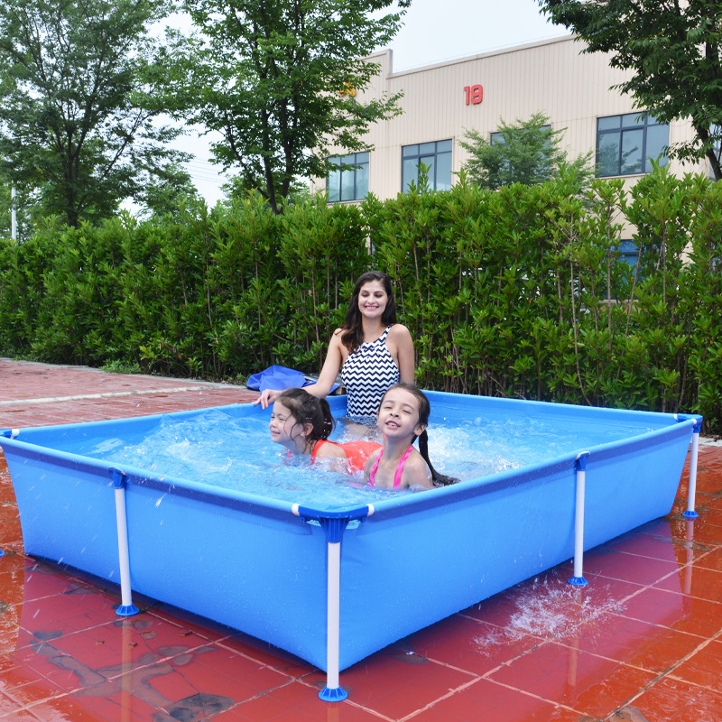 吉龙浅蓝色长方型支架单水池户外大型支架水池养鱼池家庭游泳池