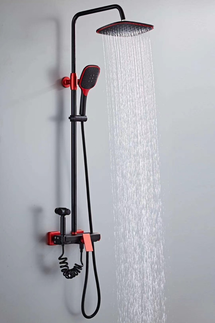 挂墙式淋浴套装现代简约黑色多功能升降家用浴室淋浴增压花洒喷头