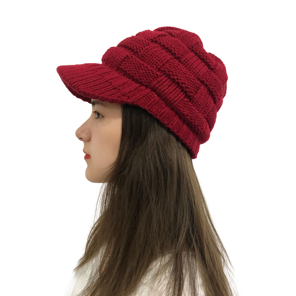 2020欧美ebay亚马逊爆款女士针织棒球帽 带鸭舌镂空帽檐毛线帽