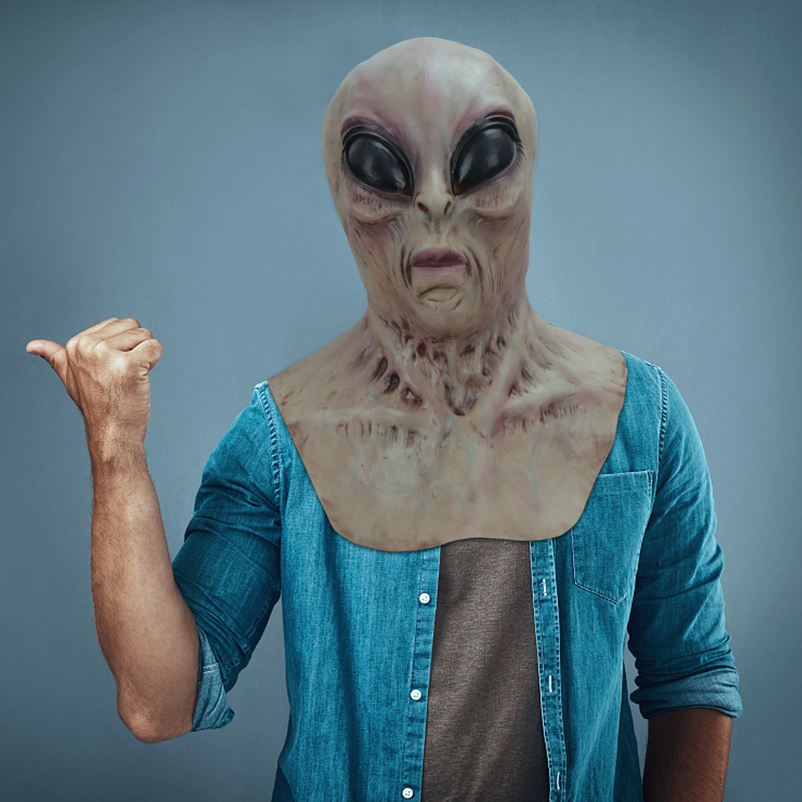 跨境万圣节乳胶面具外星人头套科幻ufo头套鬼脸恐怖丧尸恶魔面具