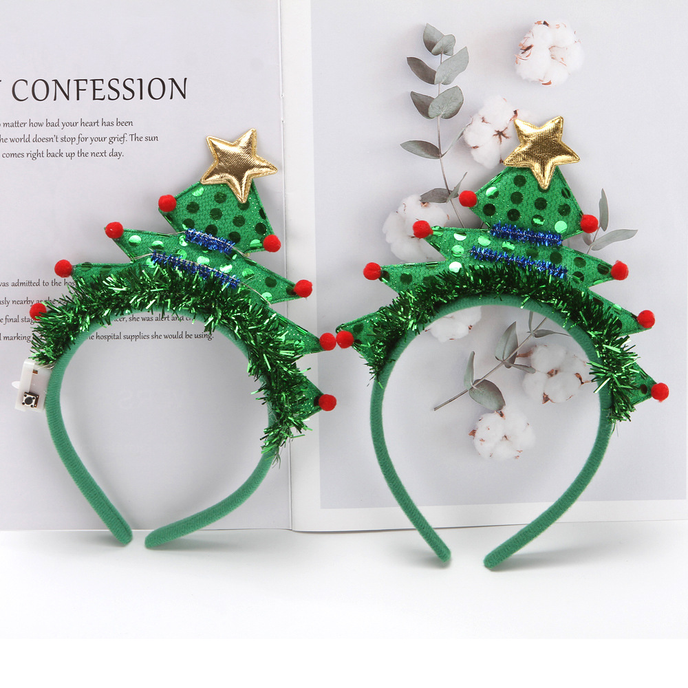 new rl554 feather green christmas tree headband with light christmas headband without light performance props