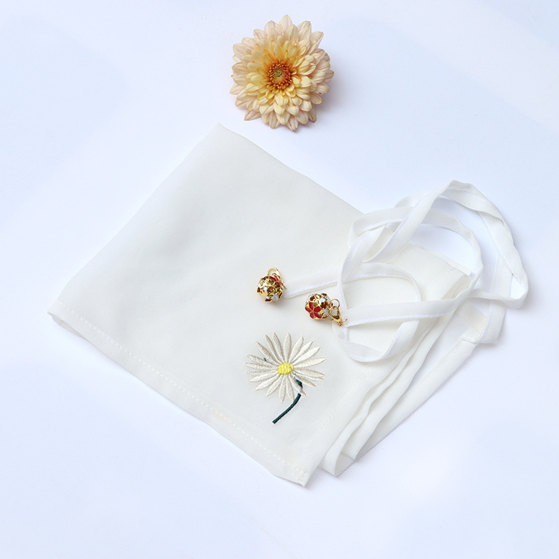 刺绣小雏菊古风面纱汉服配饰遮脸遮口罩珍珠雪纺面料仙气舞蹈