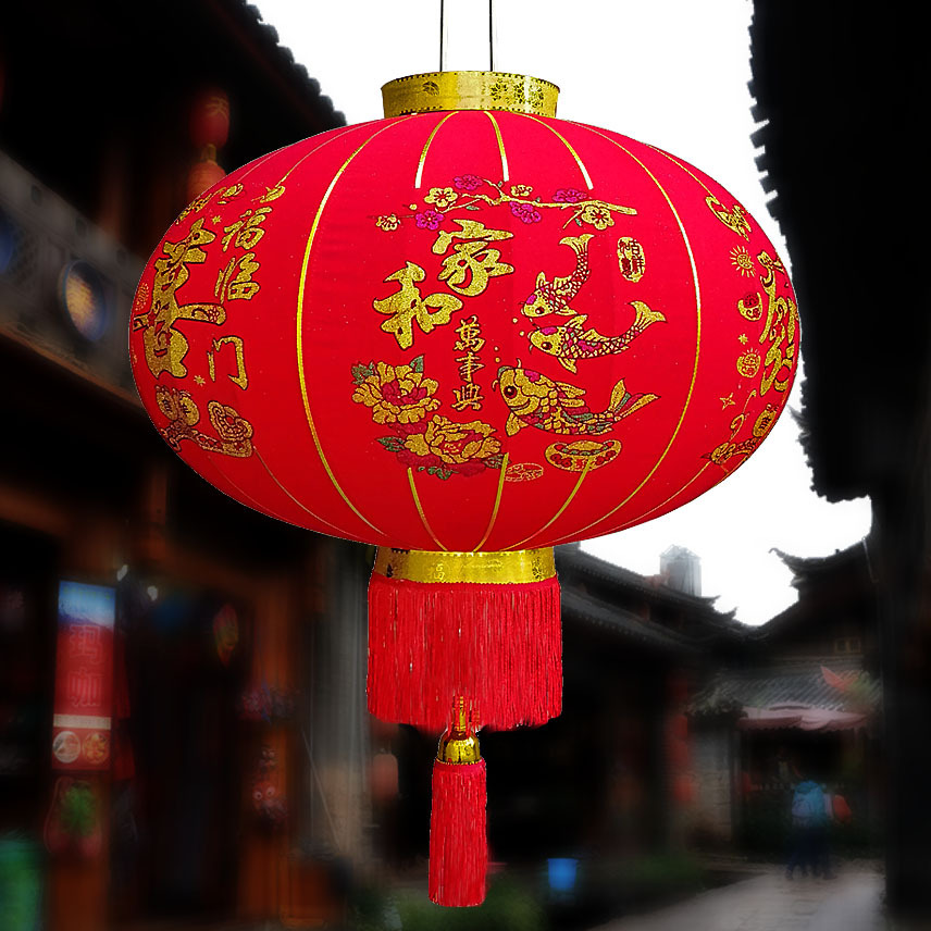 批发新年大红灯笼户外过年春节植绒布灯笼长杆大号年货宫灯广告