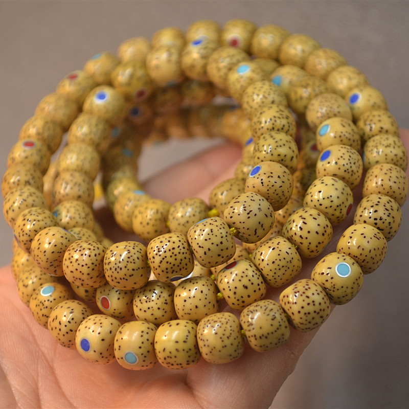 新春工艺桶珠镶嵌多宝星月菩提佛珠 108颗黄籽菩提子念珠-阿里巴巴