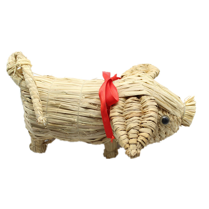 厂家直销稻草工艺品麦秆编织猪纯手工玩具猪艺术摆件批发