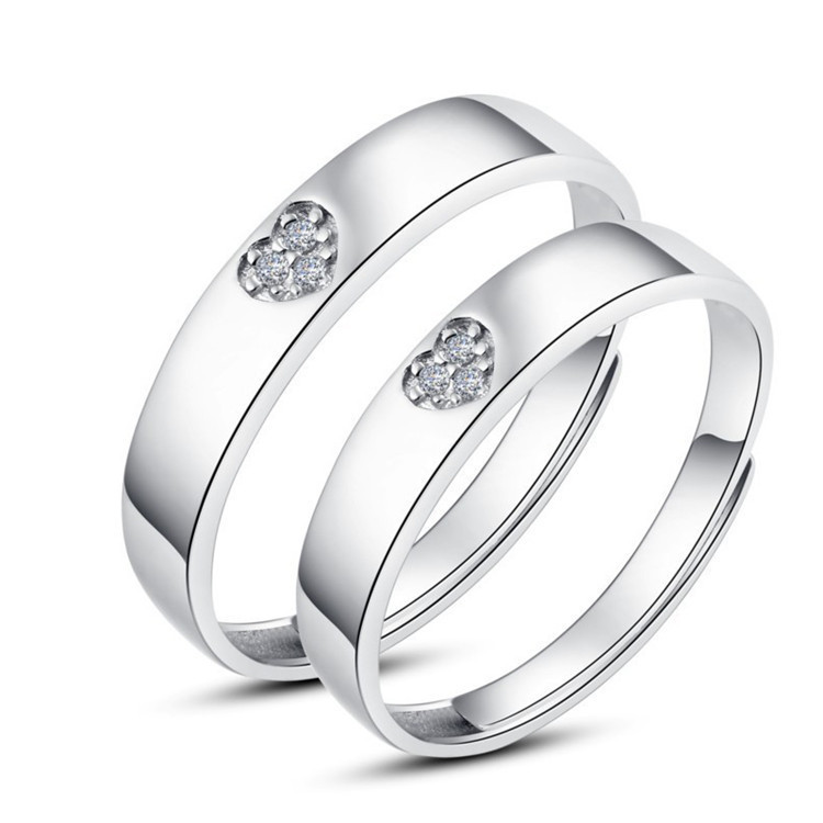 时尚开口设计情侣对戒 爱心形微镶钻戒指 韩版首饰 银饰 礼品批发