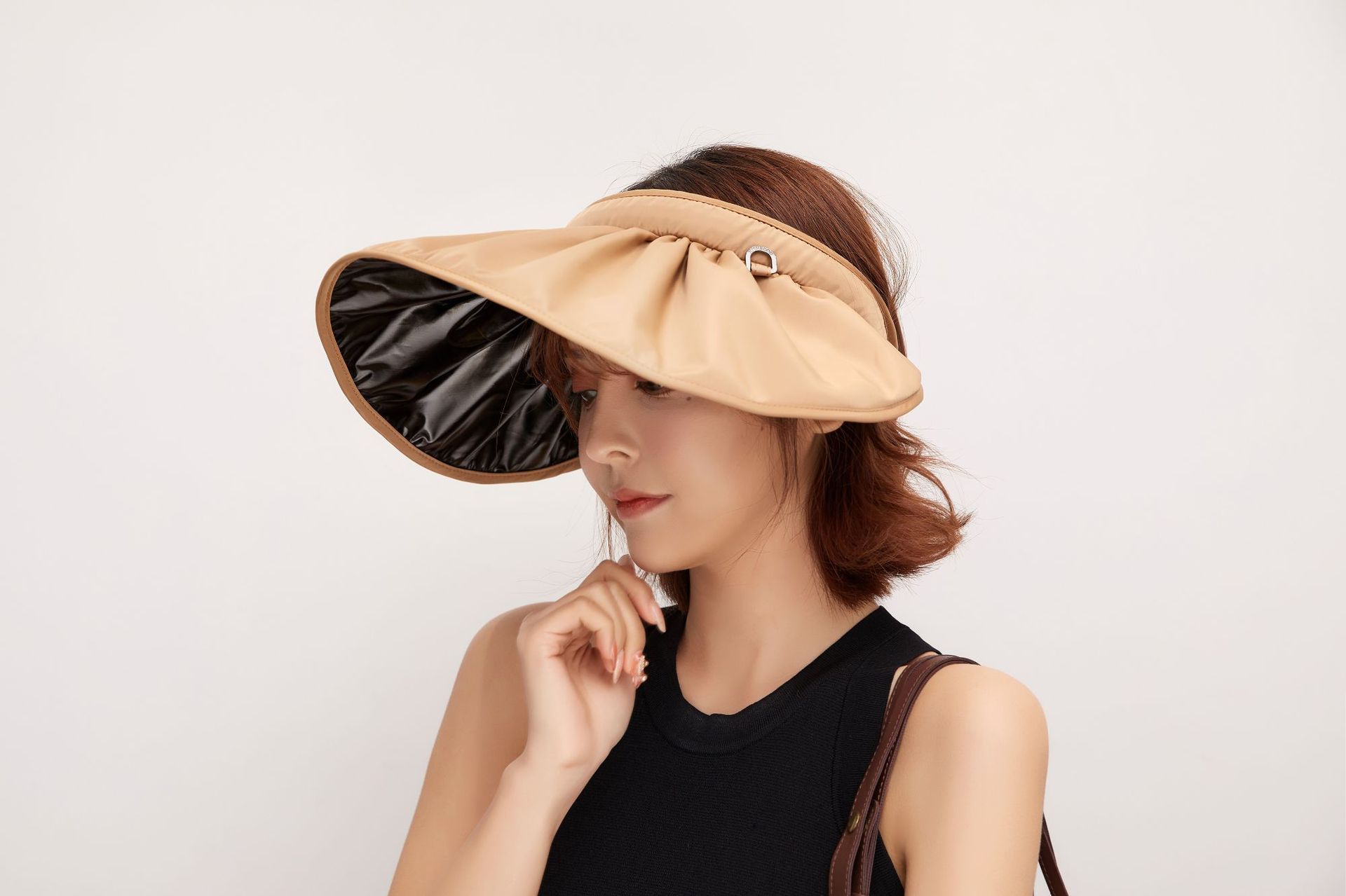 夏季韩国东大门贝壳帽空顶帽女黑胶防晒遮脸太阳帽潮防紫外线遮阳