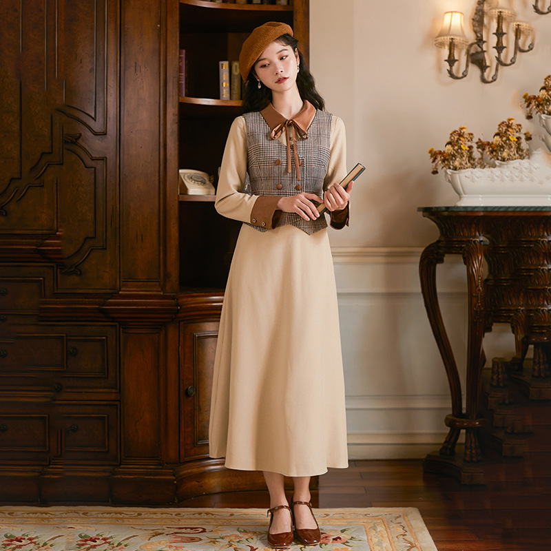 英伦复古连衣裙长袖图片