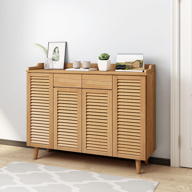 百叶门玄关纯实木鞋柜家用门口大容量简约现代对开门储物柜子透气