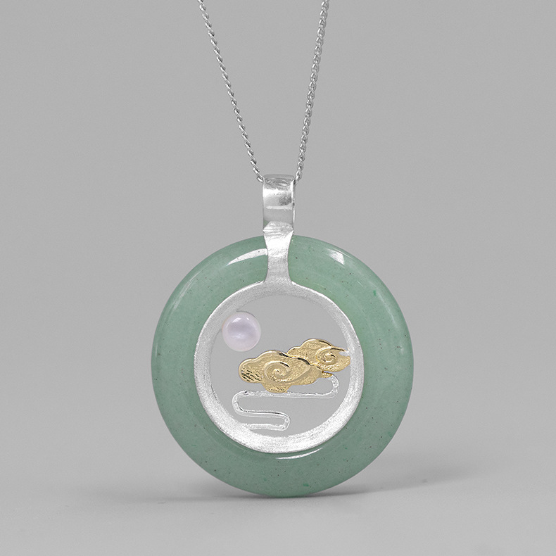 厂家直供原创物色 中国风云纹s925纯银东陵玉吊坠