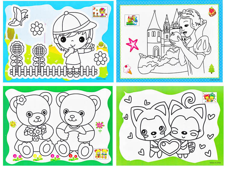 涂色卡片涂鸦画水彩笔幼儿填色儿童初学画画简约卡通盒装小孩礼物