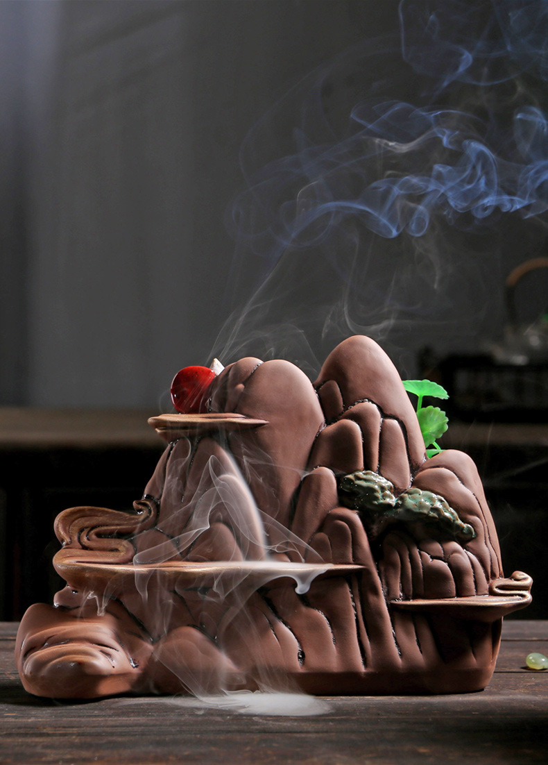 寒山紫砂倒流香炉祥云摆件 客厅中式家用禅意香炉烟倒流香批发