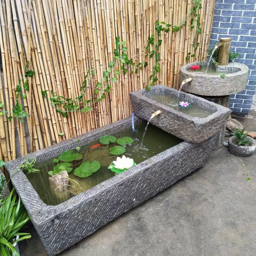 仿古老石槽鱼牛槽子石头花盆石雕水槽种花庭院流水摆件室内