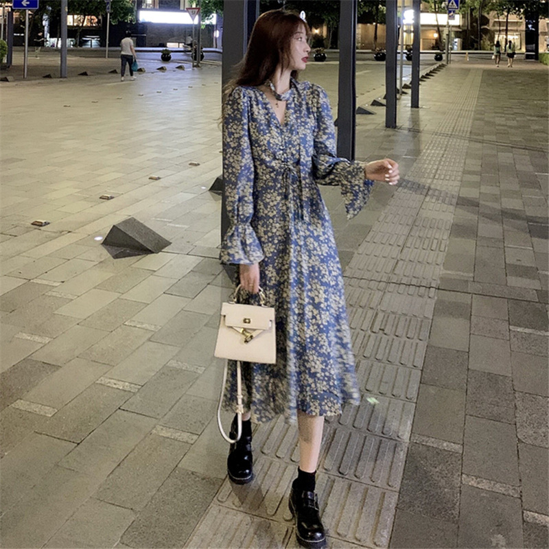 中长款风衣内搭打底碎花连衣裙两件套装女秋装裙子轻熟风气质外套