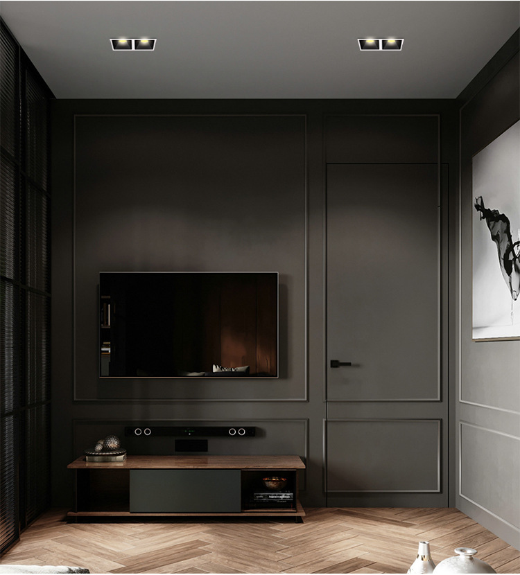 嵌入式斗胆灯方形单头双头客厅家用防眩天花吊顶格栅cob射灯高显