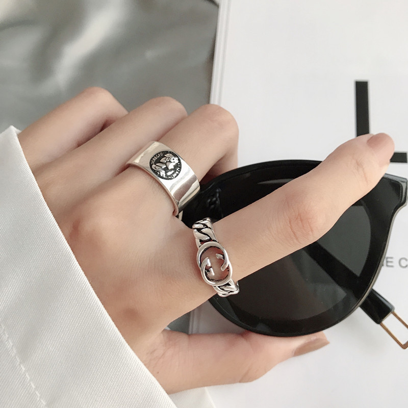Retro Personalized, Stylish and Simple Open Ring Female Korean Style Internet Celebrity Ins Hipster Letters Cold Wind Index Finger Ring