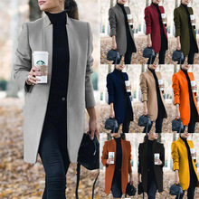 2020速卖通亚马逊ebay 秋冬新款欧美时尚纯色立领毛呢外套