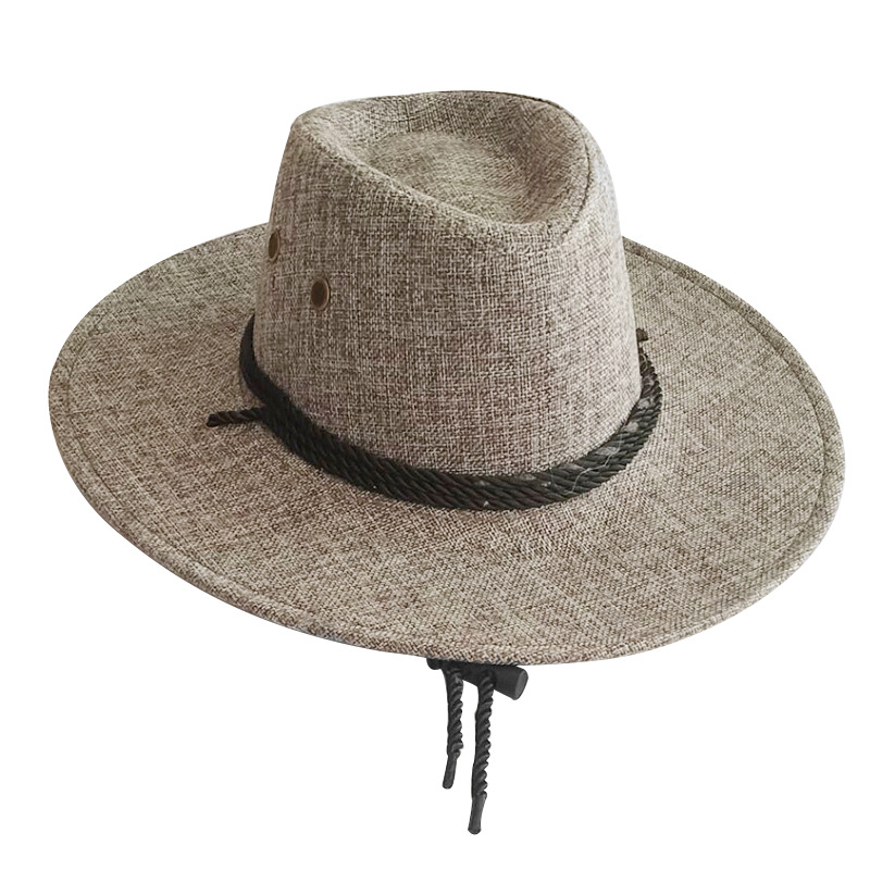 Spring and Summer Big Brim Men's Hat Linen Sun Hat Western Cowboy Hat Frosted Sun Hat Beach Hat