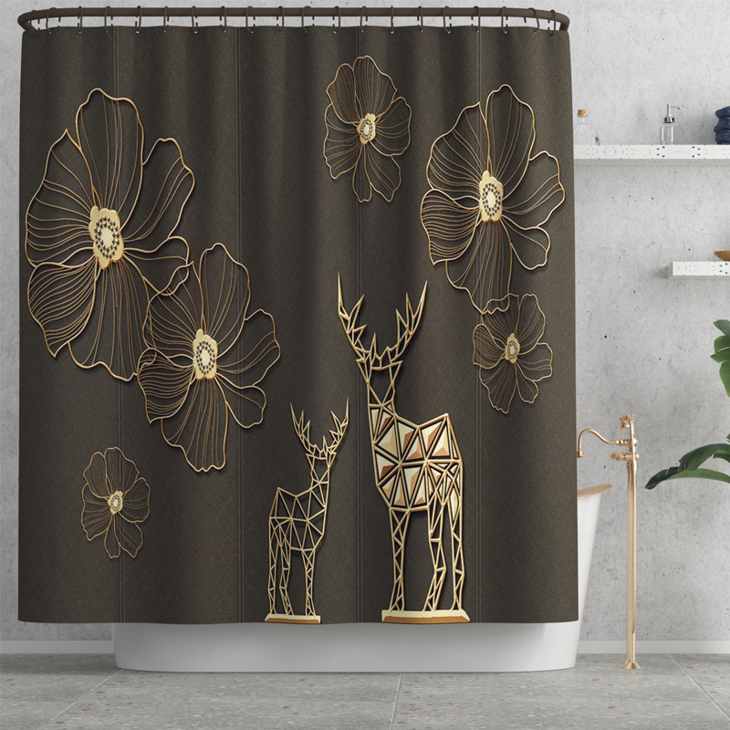 AliExpress New Hollow-out Hualu Printed Waterproof Shower Curtain Household Carpet Four-Piece Set Flower and Bird Series Drawing DIY