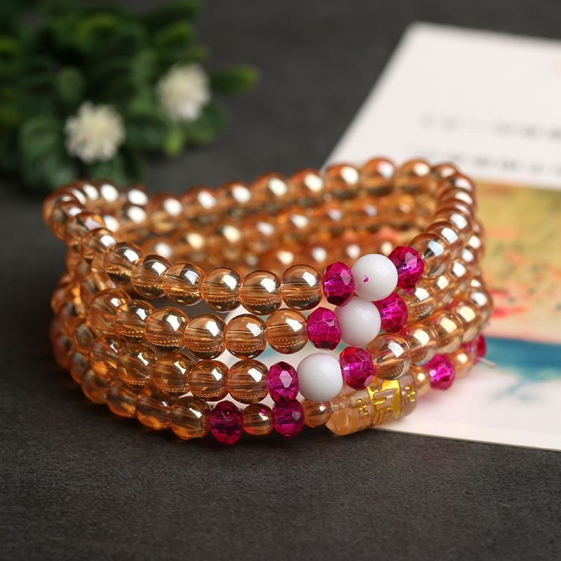 新款 香槟色多圈多层108颗佛珠手链 民族风旅游景区手串 饰品批发