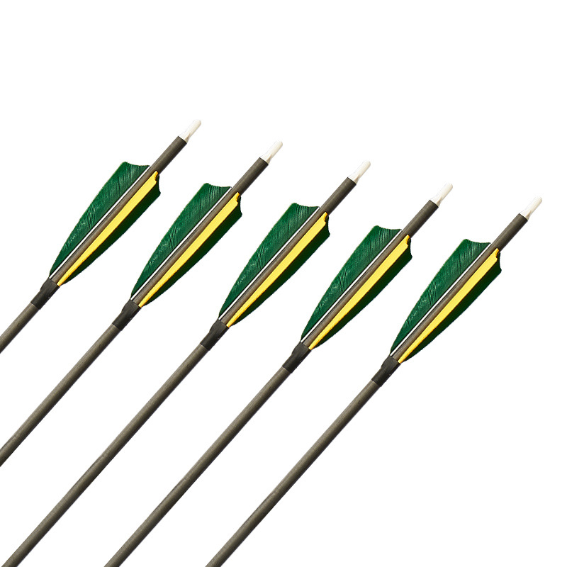 huwairen 2绿1黄真羽碳箭反曲美猎弓通用弓箭 箭头箭尾可换