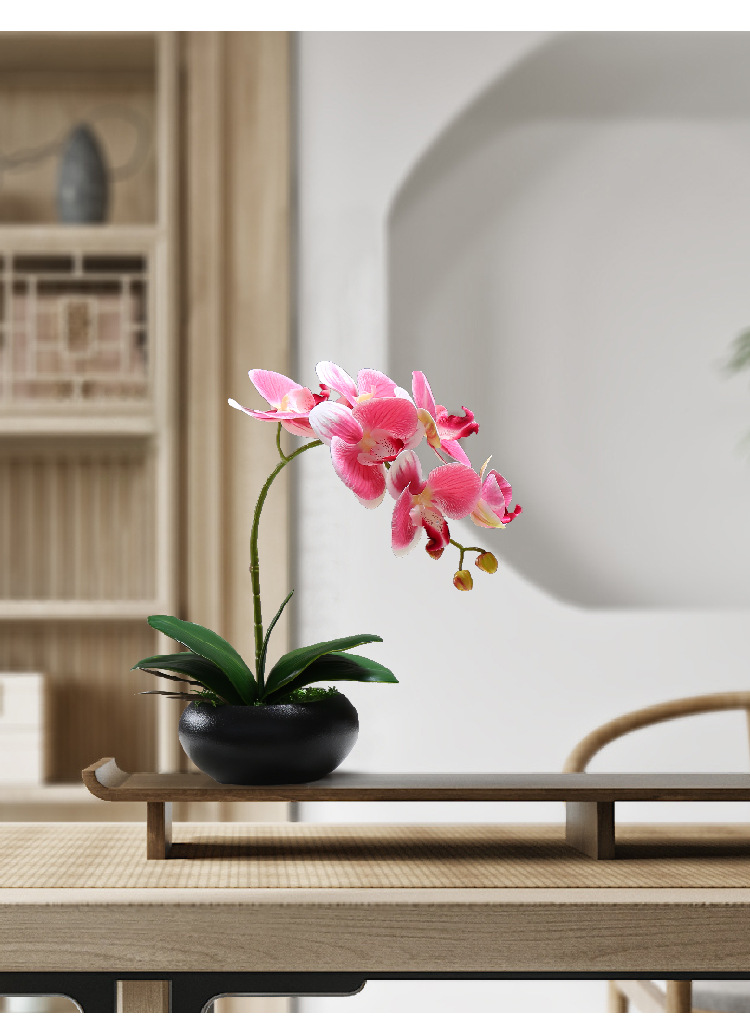 新中式蝴蝶兰仿真花摆件客厅餐桌茶几陶瓷盆栽假花艺创意装饰品