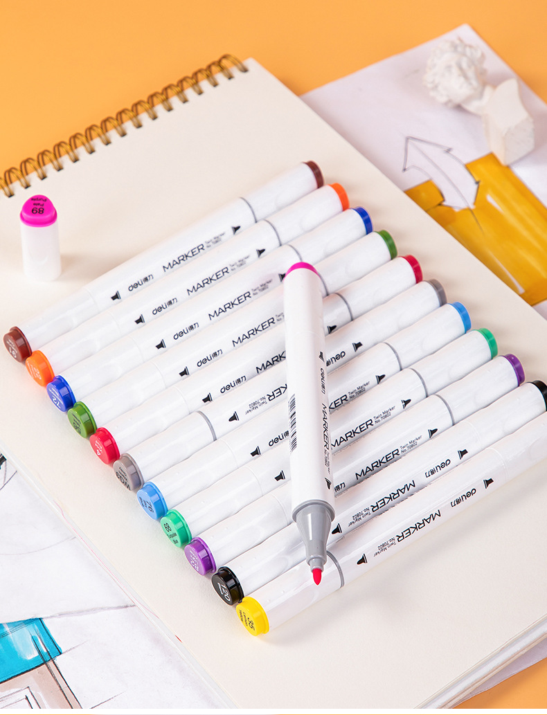 得力70802马克笔48色60色双头手绘马克笔学生水彩涂鸦动漫绘画笔