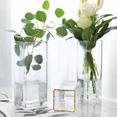 轻奢北欧金边玻璃花瓶方形几何客厅鲜花家居装饰插花摆件高端大号
