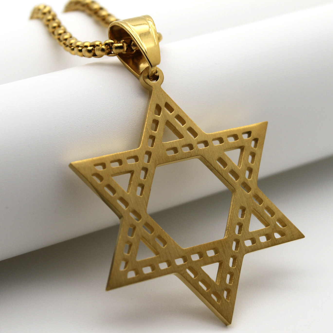 大卫之星钛钢镂空六芒星吊坠 保色